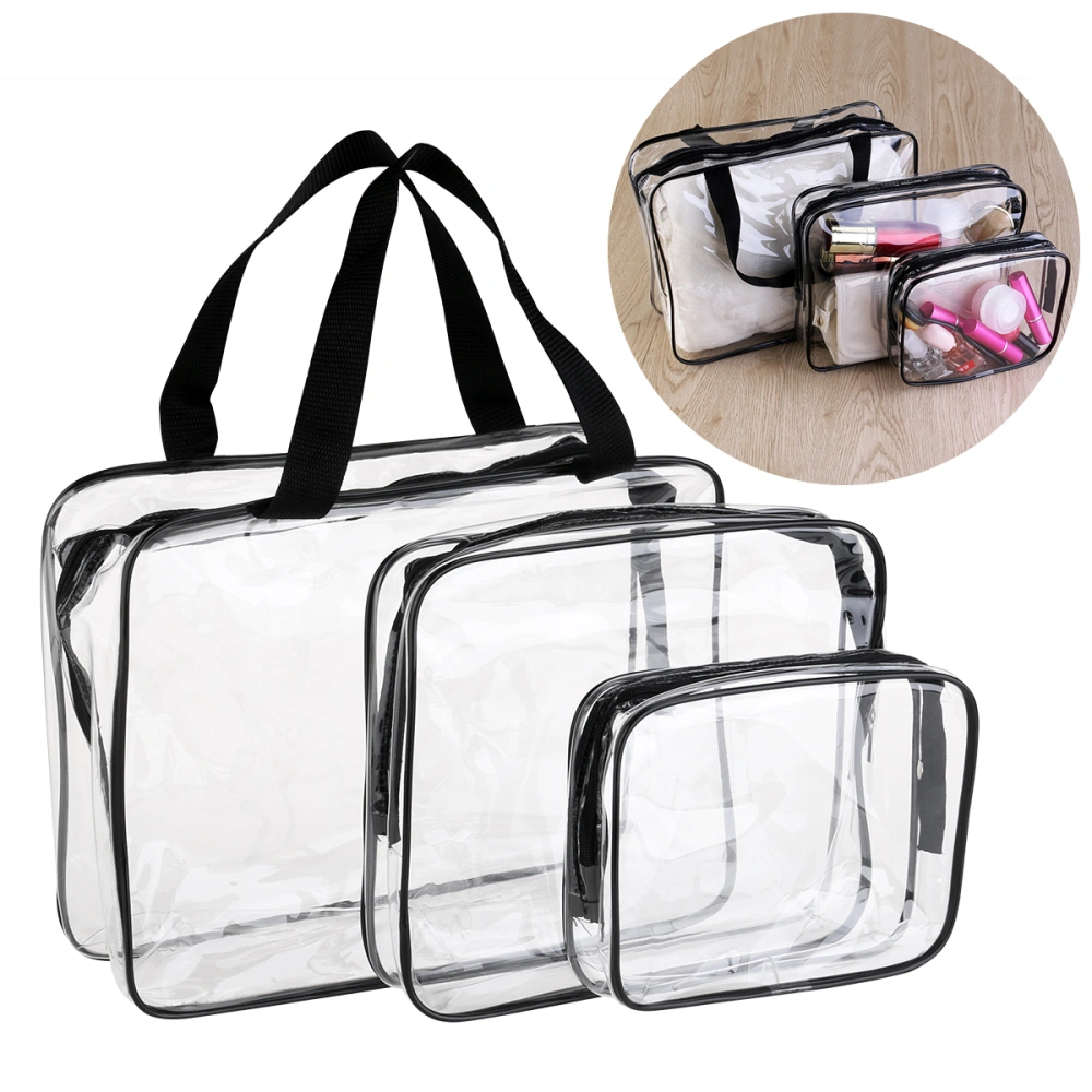 VORCOOL 3-in-1 PVC Transparent Cosmetic Tote Bag Toiletry Organizer Handbags (Black)