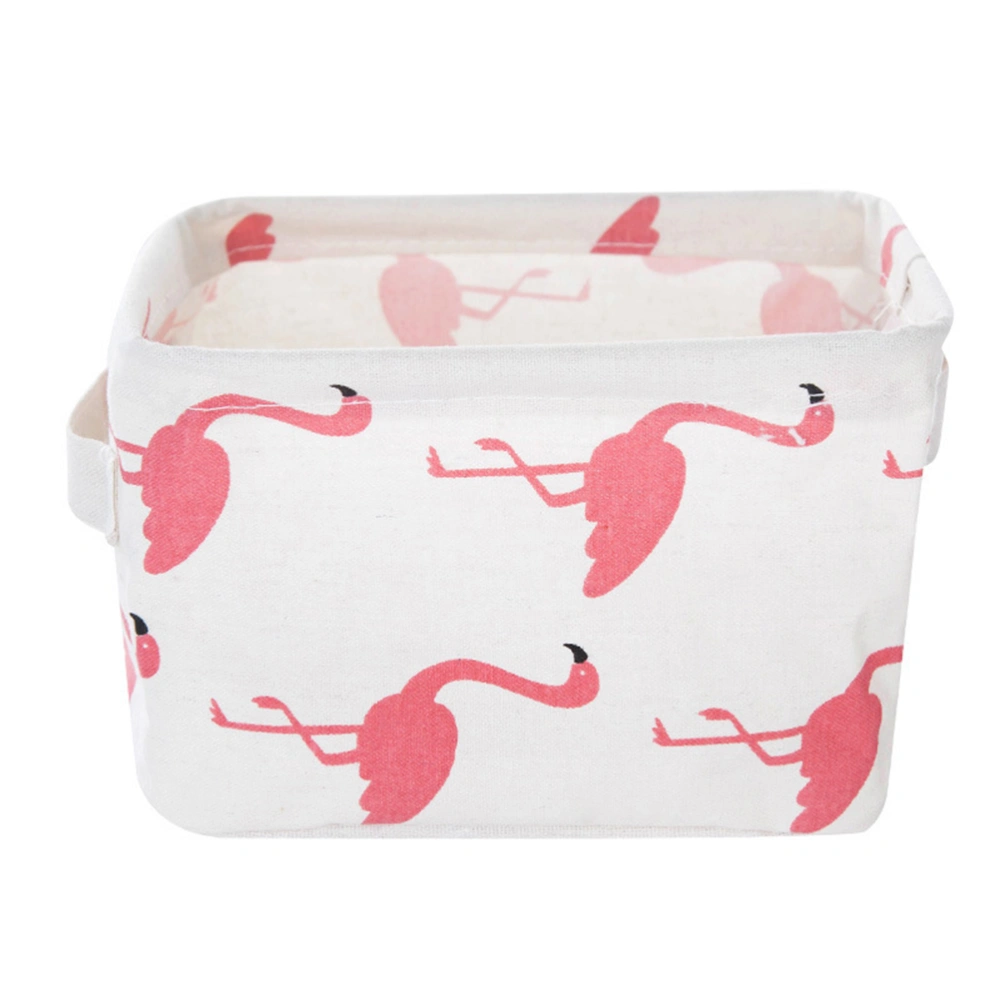 Storage Basket Foldable Fabric Bins Desktop Organizer Case with Handle (Flamingo)