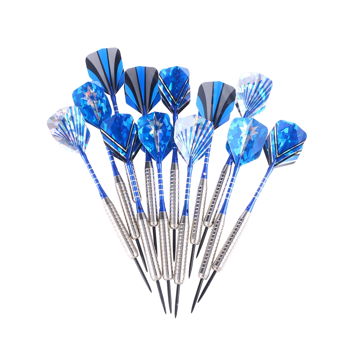 12Pcs Stainless Steel Darts Set Professional Stainless Needle Tipped Dart for Dartboard Aluminum Shafts Standard Flights Silver Metal Barrels and Pro Dart Sharpener