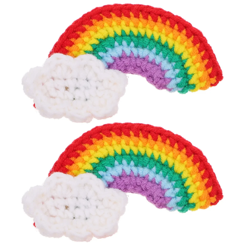 2pcs Crocheted Rainbow DIY Ornament Brooch Hairpin Decoration Clothes Decor