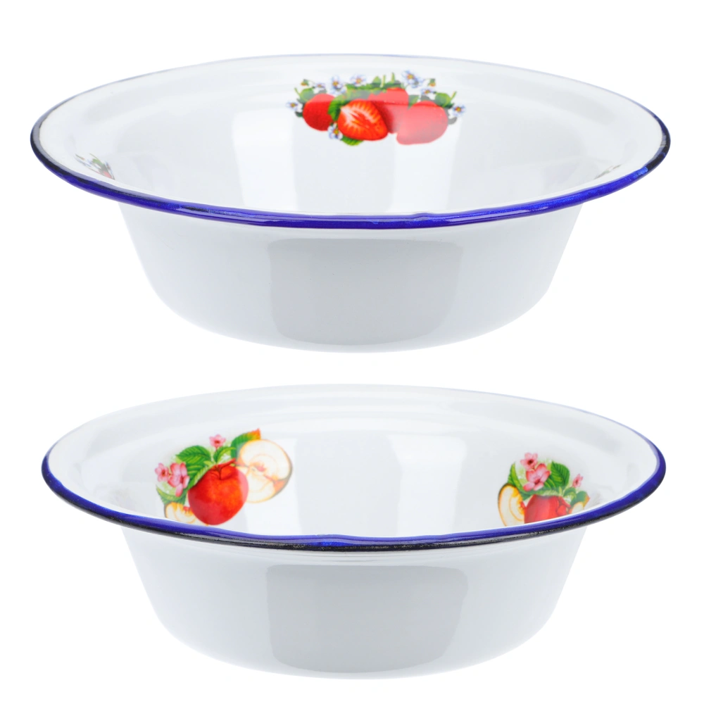 2pcs Retro Enameled Basin Thickened Soup Cake Vegetable Basin Kitchen Supplies