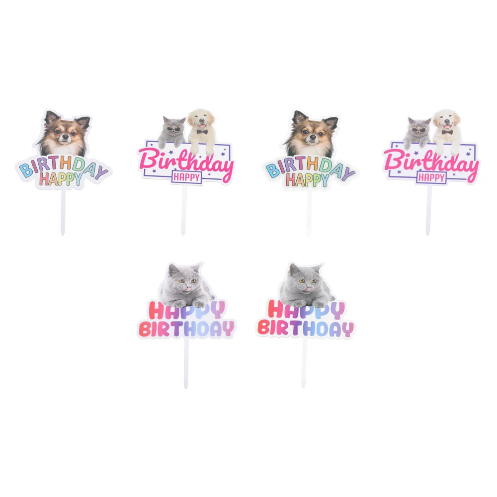 6Pcs Dog Design Dessert Topper Acrylic Toppers for Cake Birthday Cake Decoration Supplies