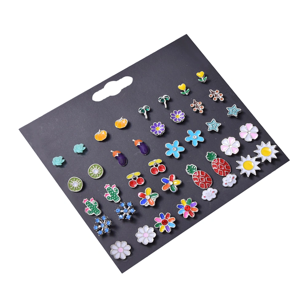 20 Pairs Stud Earrings Flower Fruit Earrings Jewelry for Women Ear Decorations