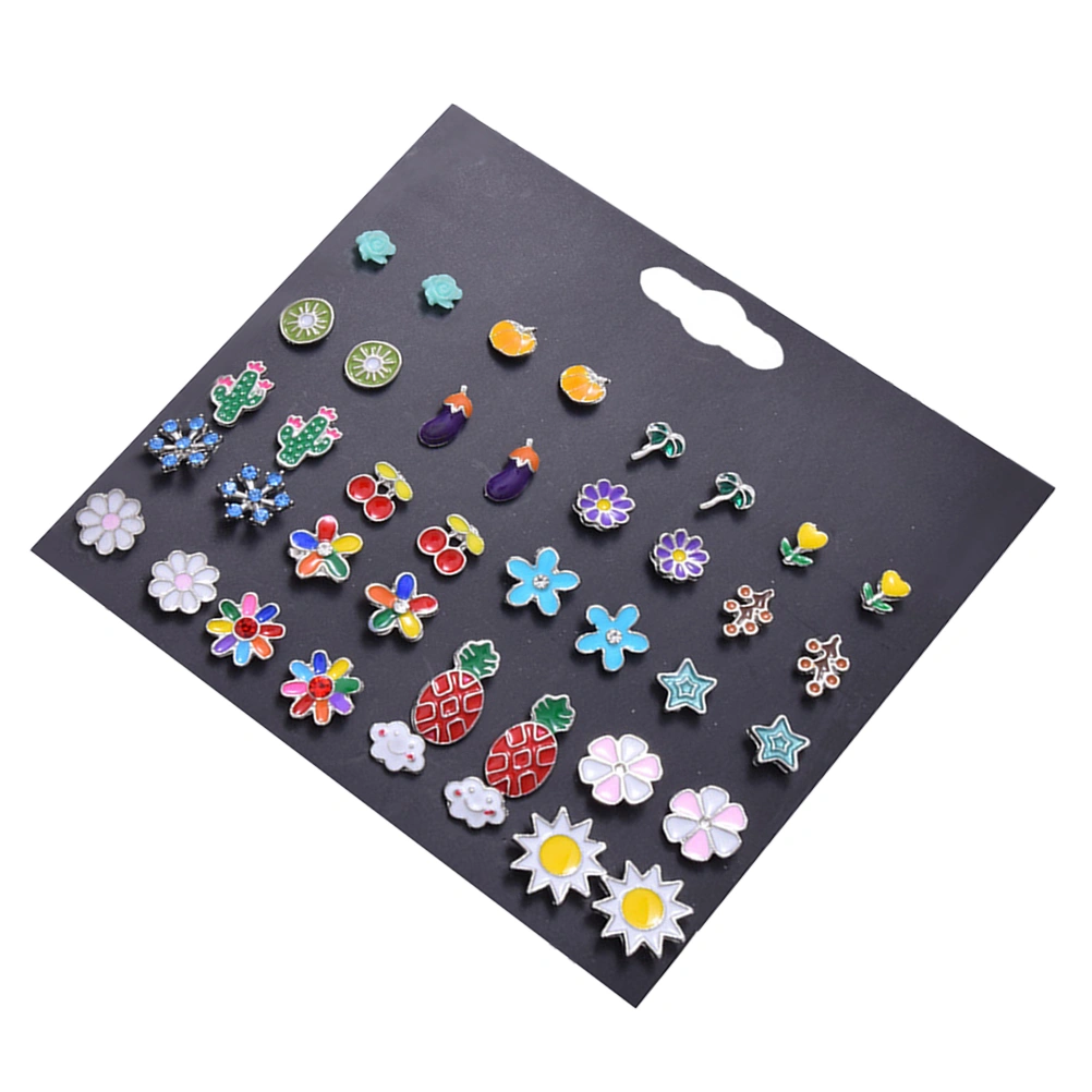 20 Pairs Stud Earrings Flower Fruit Earrings Jewelry for Women Ear Decorations