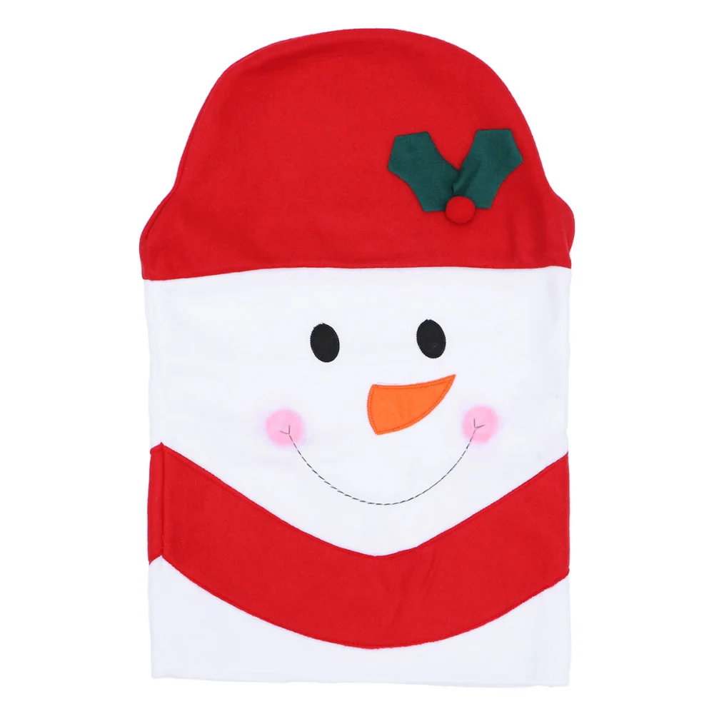 Cartoon Christmas Snowman Short Dining Chair Cover Protector Chair Back Covers for Dining Room Home Hotel Party (Red)