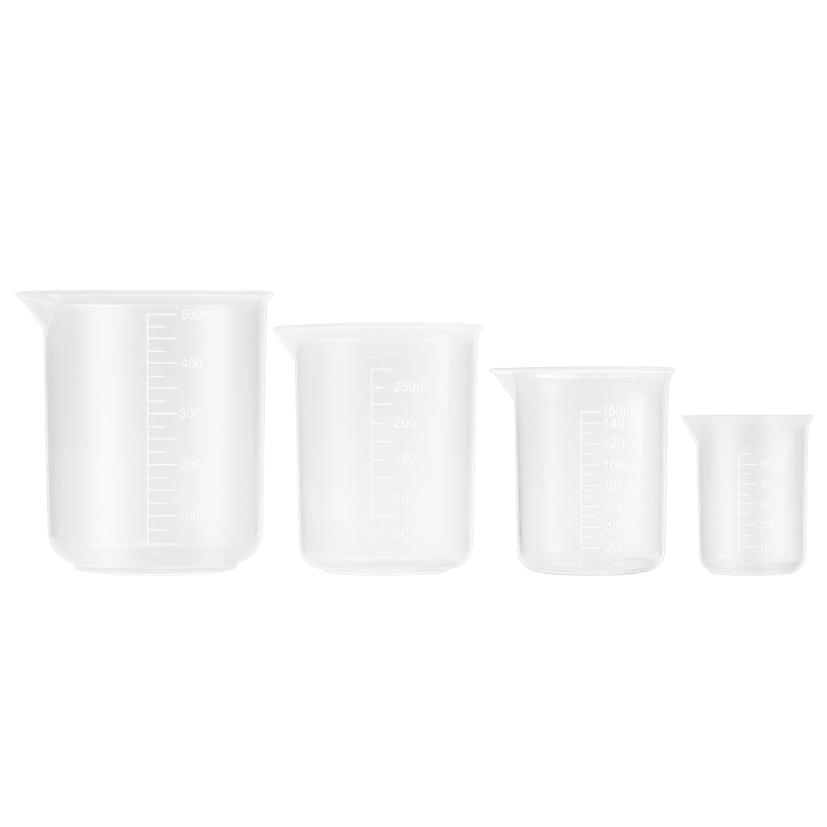 NUOLUX 4pcs 50ml / 150ml / 250ml / 500ml Plastic Graduated Beakers (Transparent)