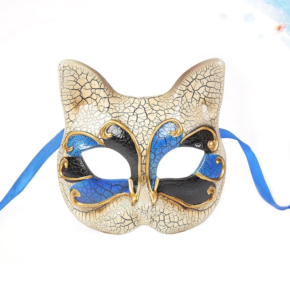 Halloween Kids Makeup Party Mask Crack Half Face Masquerade Mask Halloween Theme Party Cosplay Mask Dance Makeup Prop (Small Cat, Blue)