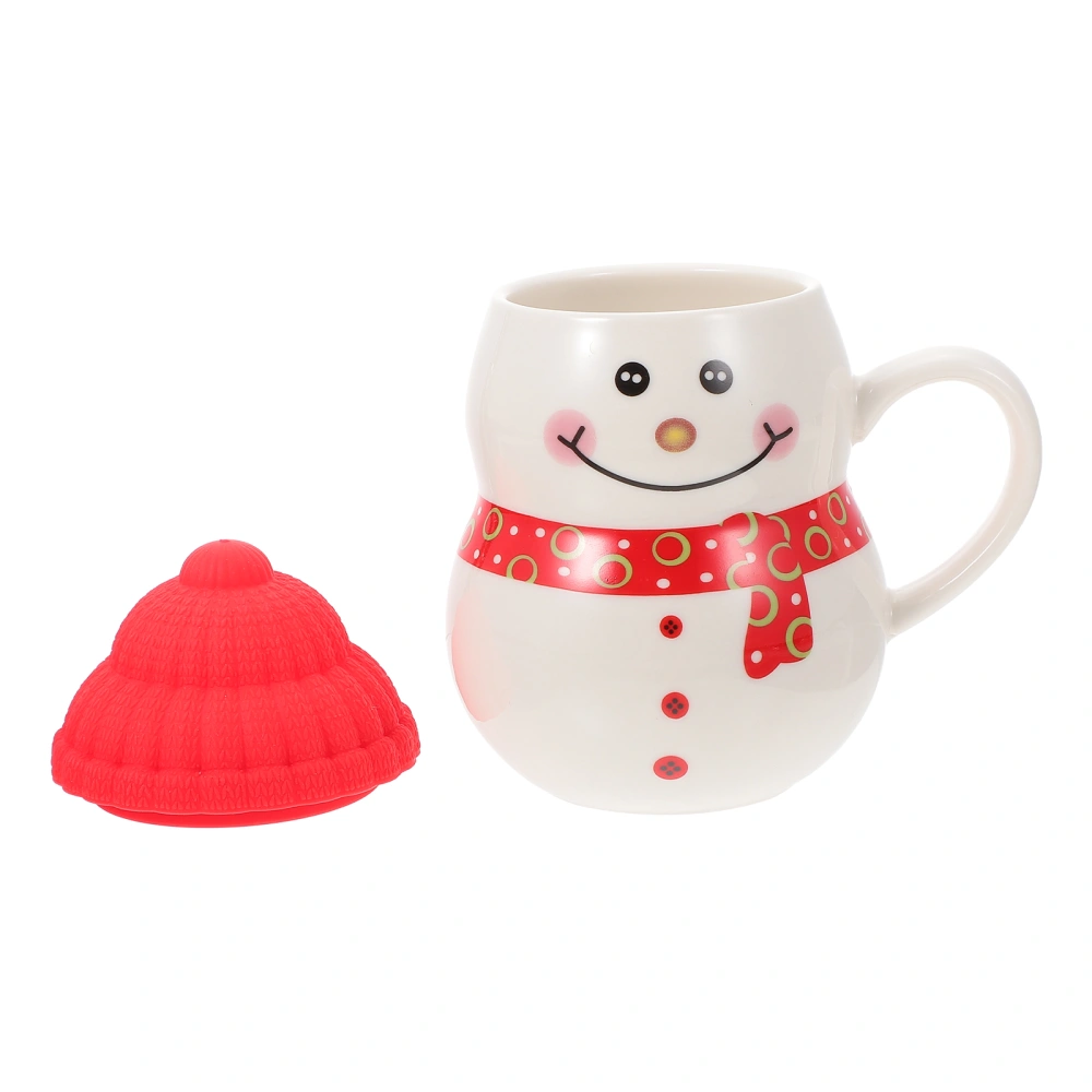 1 Set Cartoon Snowman Mug with Lid Ceramic Water Cup Lovely Snowman Adornment