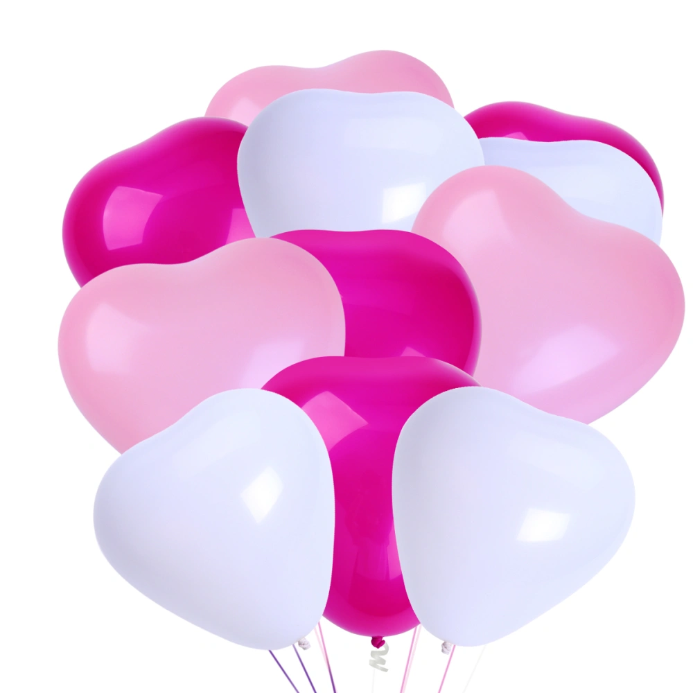 50pcs 10 Inch 2.2g Heart Latex Balloons Creative Party Balloons Decoration Supplies (White+Pink+Rose Red)