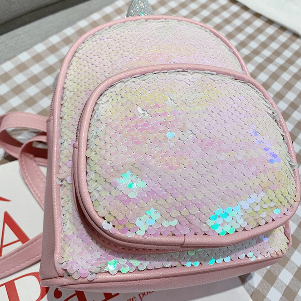 1pc Sequin Backpack Unicorn PU Leather Glitter Bling Bling School Bag Shoulder Bag Pink and Silver