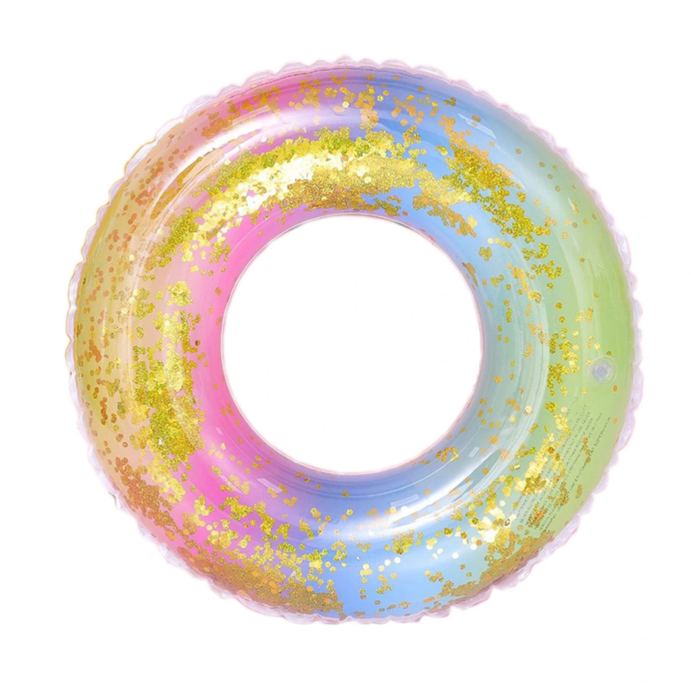 Thicken Sequins Translucent Gradient Rainbow Inflatable Swim Ring Safety Aid Float Seat Ring Sports Accessory for Adult Woman (70cm after Inflation)