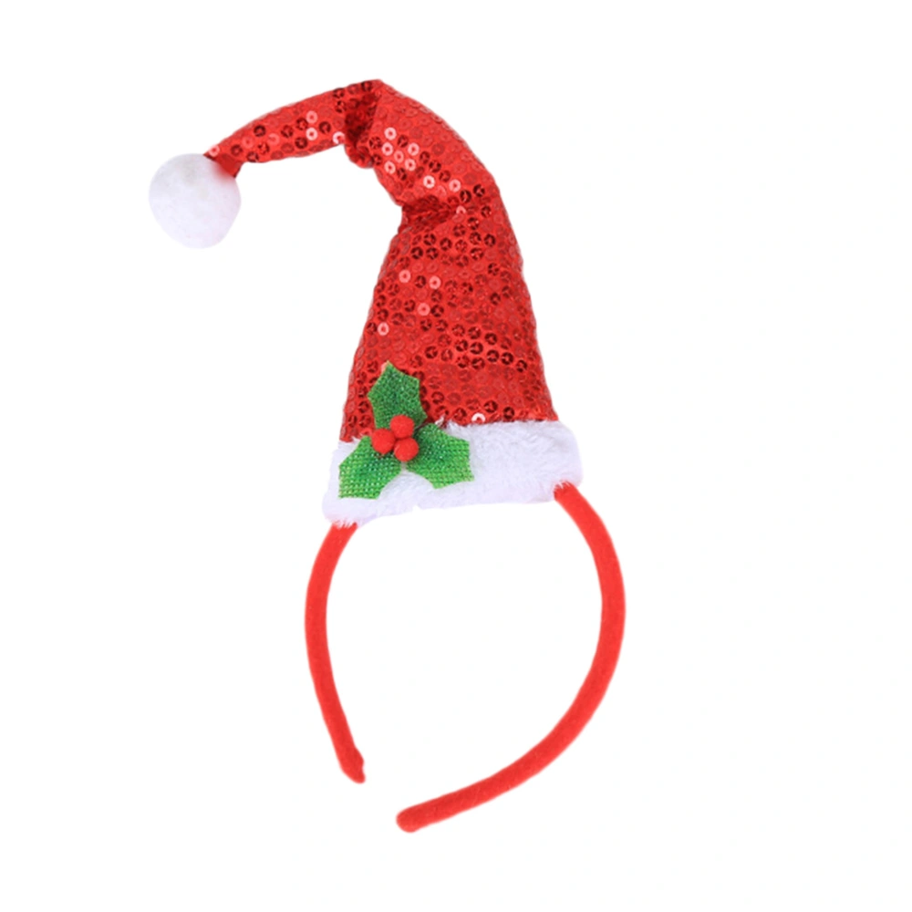 Christmas Hat Headbands Costume Outfit Accessory Decorative Sequin Hair Hoops Headdress Party Favors (Red)