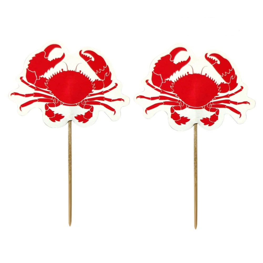 48pcs Red Crab Cake Toppers Paper Cake Picks Cupcake Decor Party Supplies for Wedding Birthday Festival