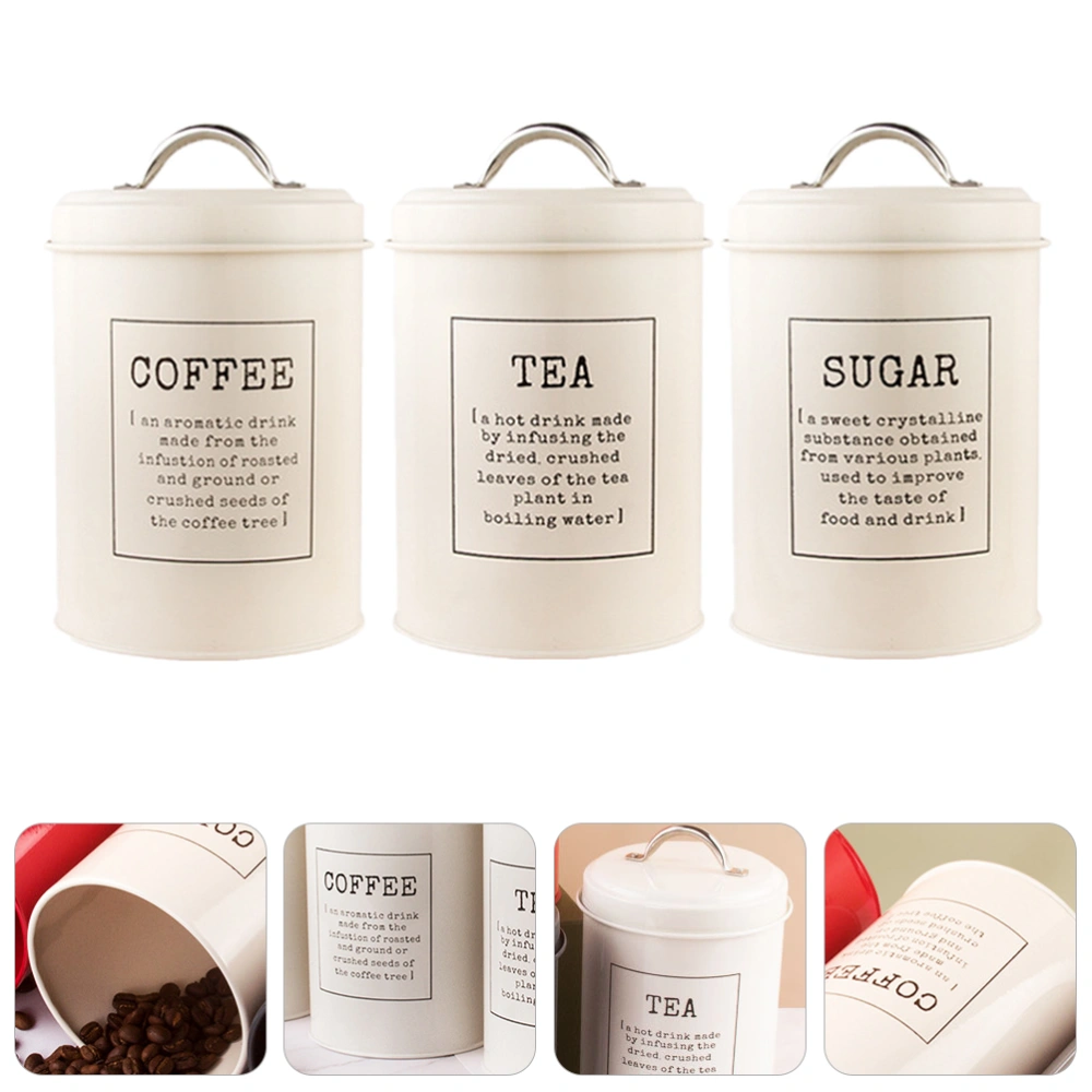 3Pcs Nordic Style Tea Coffee Beans Canisters Kitchen Sugar Storage Jars with Lid