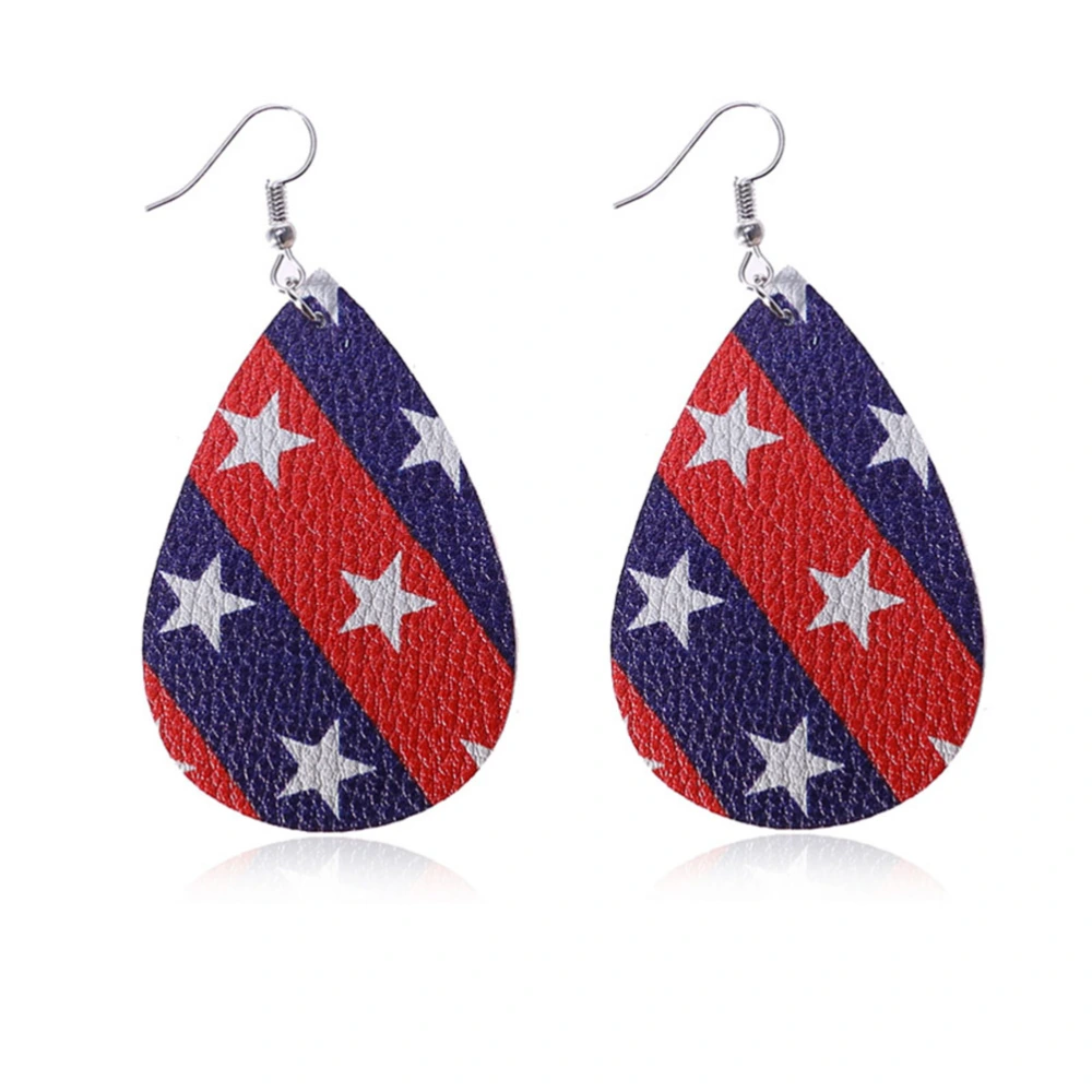 2 Pairs of National Flag Eardrops the American National Flag Stars Printing Eardrop Decorative Earrings for Woman (Red and Blue, Stripe Stars and National Flag Style)