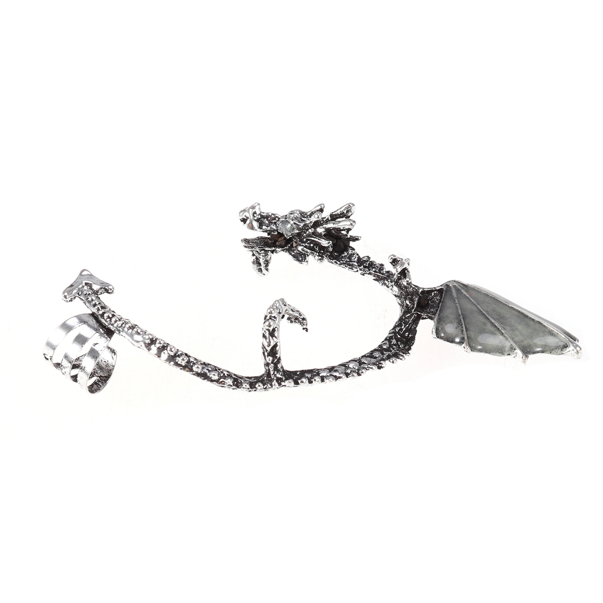 Classic Dragon Earrings Non-Pierced Clip On Earrings Fake Ear Cartilage Cuff Ear Ring Ear Wrap Earring Gothic Jewelry (Antique Silver Green)