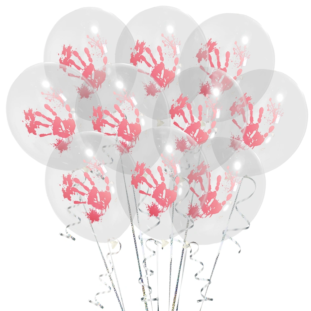 10 pcs 12 Inch Transparent Blood Fingermarks Latex Balloons Without Ribbons for Halloween Decoration Transparent