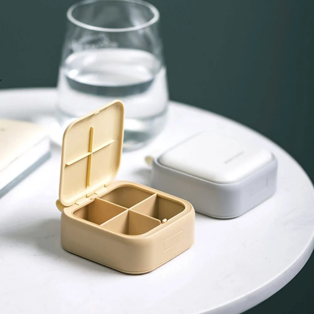 1Pc Square Pill Box Lattice Pill Case Mini Pill Container Portable Pill Holder for Home Outdoor Yellow