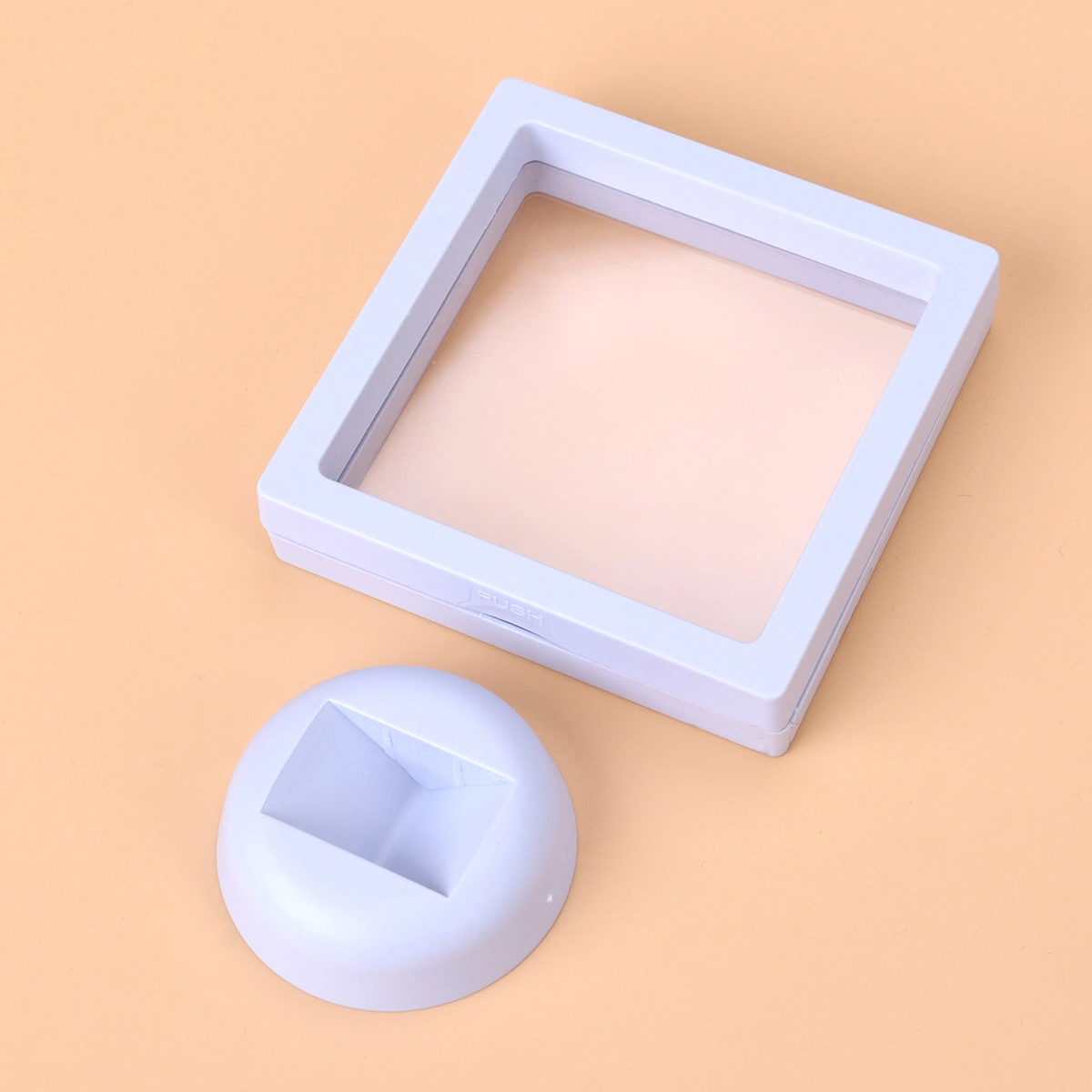 3D Floating Frame Shadow Box Display Case Coin Box Jewelry Display Show Case with Round Base 9x9cm (White)