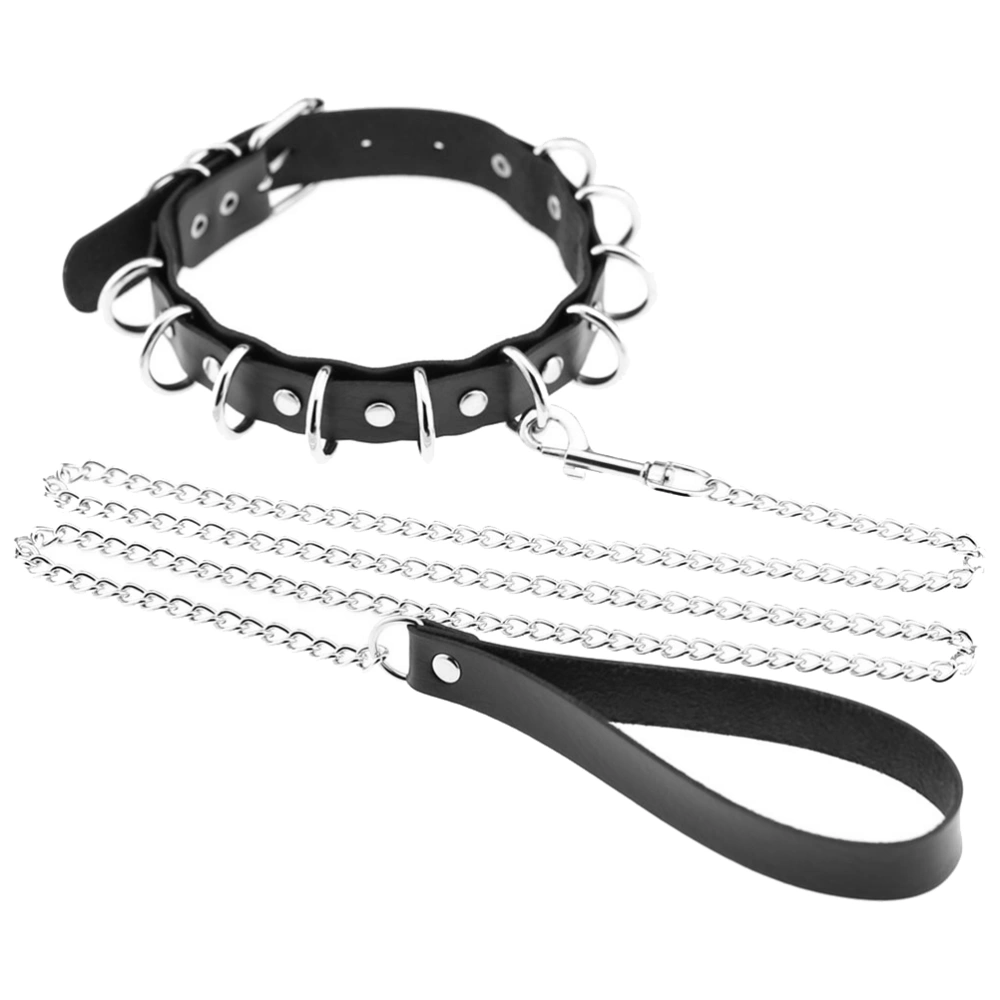 Leather Choker Necklace Neck Choker with Detachable Chain Leash for Women Girls