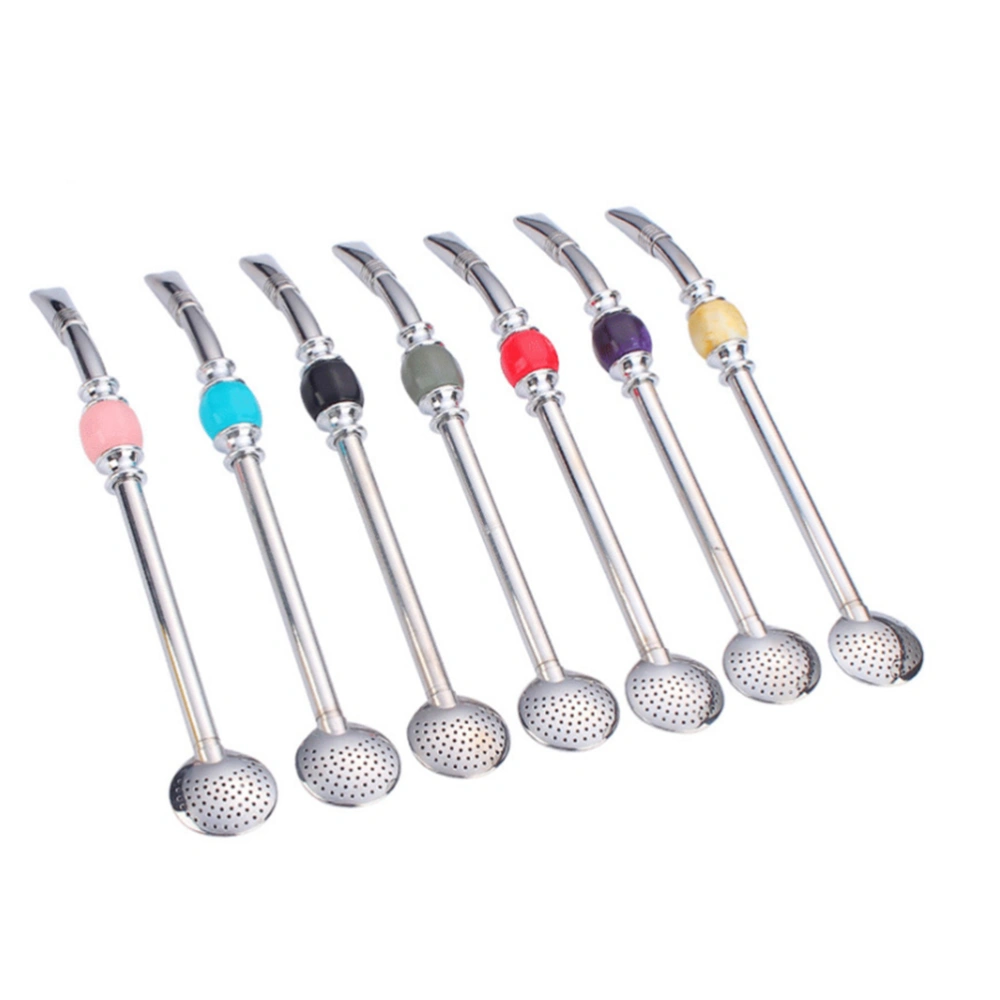 1 Set Stainless Steel Colorful Straw 2 Spoon 2 Brush Practical Mate Tea Straw Set (Mixed Color)