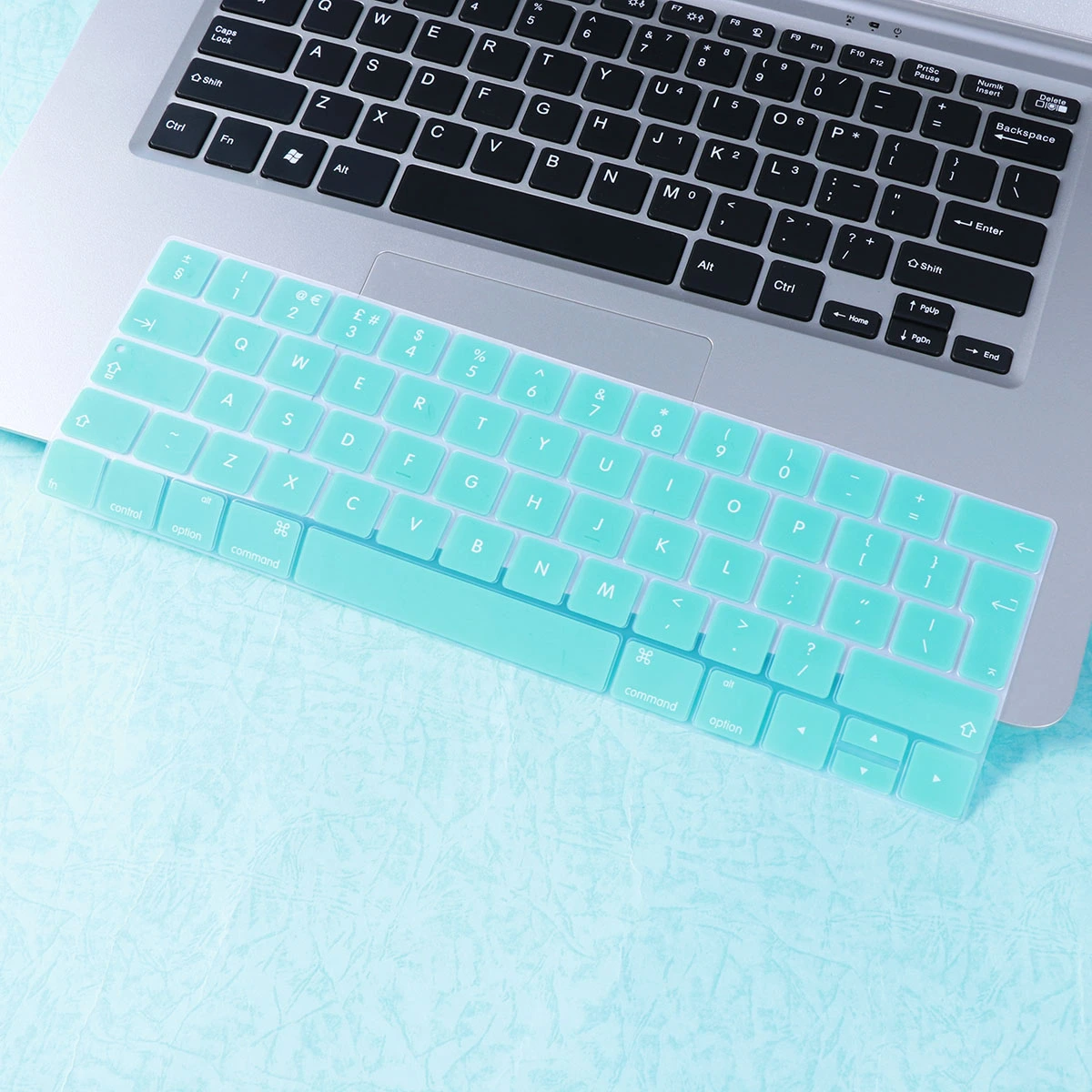 Keyboard Cover Foreign Language Protection Keyboard Membrane Rainbow Keyboard Cover for Apple Pro 13/15 Touch Bar (European Version of English)(White and Blue)