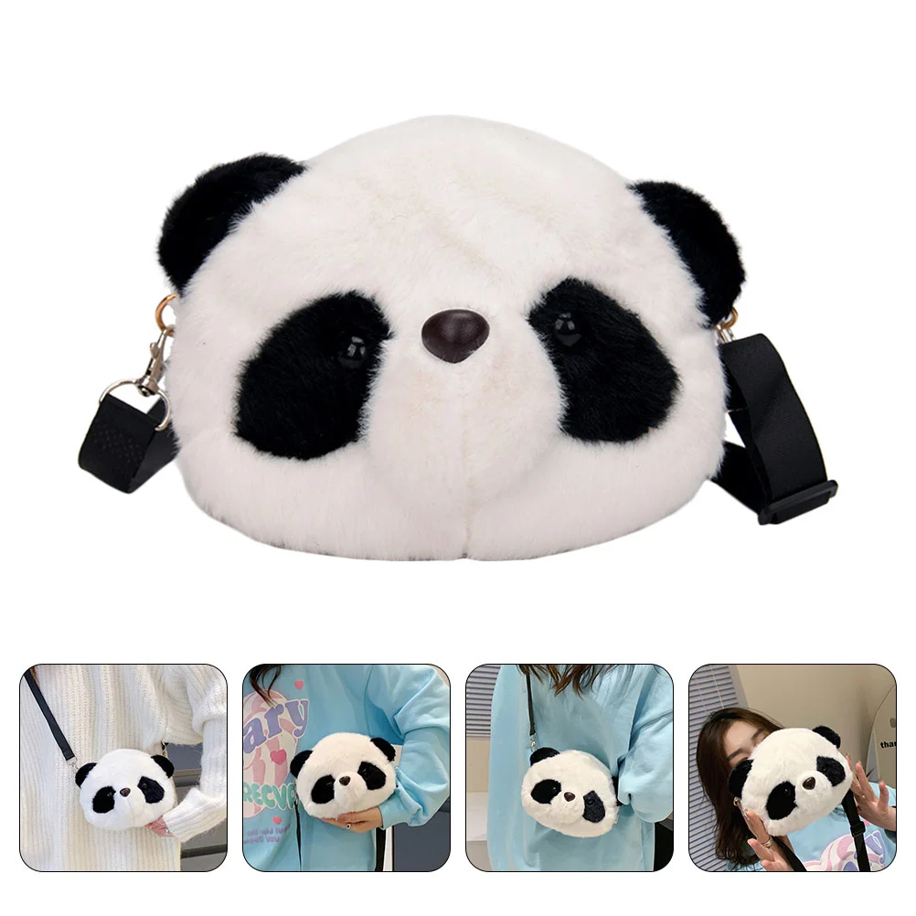 Panda Design Plush Shoulder Bag Cartoon Shoulder Bag Plush Storage Pouch