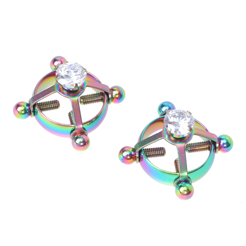 2pcs Stainless Steel Breast Jewelry with Diamond Adjustable Breast Ring Ring Jewelry (Colorful)