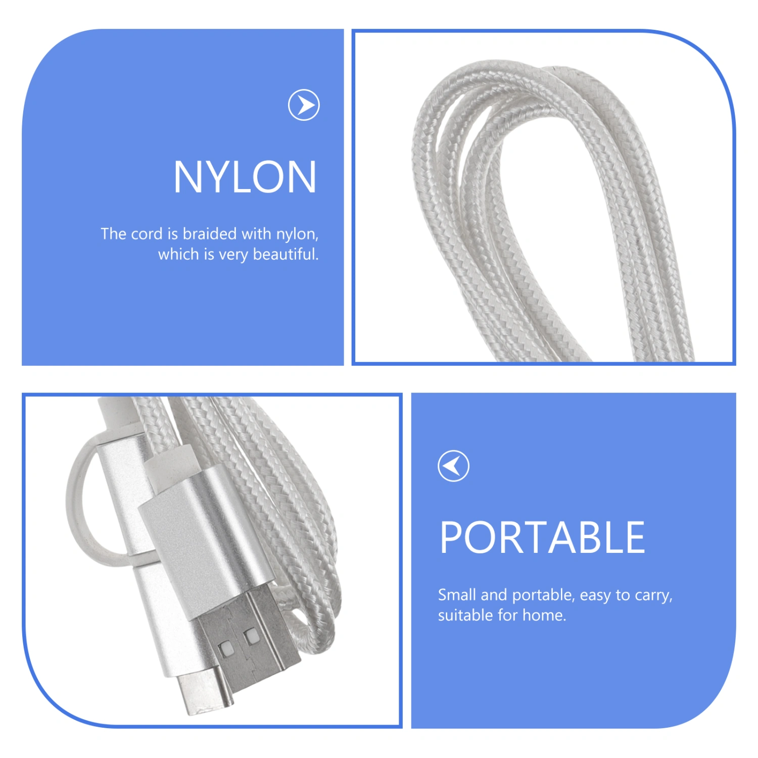 2Pcs USB Type C Cables Portable Charging Cables Fast Charging Data Cables