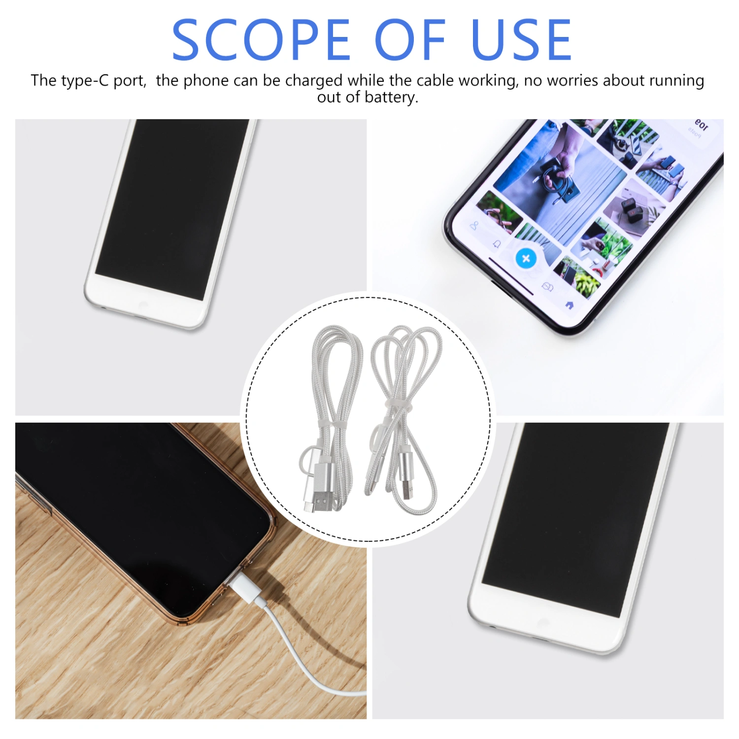 2Pcs USB Type C Cables Portable Charging Cables Fast Charging Data Cables