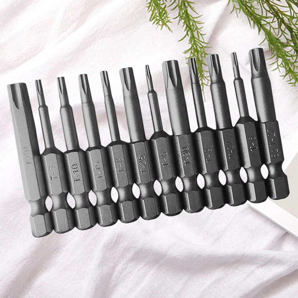 12Pcs 1/4 Inches Solid Plum Clubs Plating Electric Screwdriver Bits Head T5 T6 T7 T8 T9 T10 T15 T20 T25 T27 T30 T40