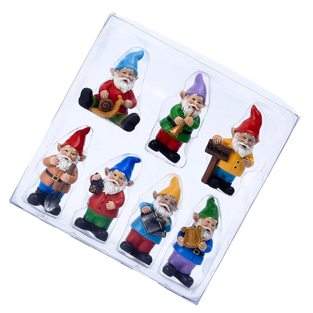 1 Set 7pcs Lovely Resin Handicraft Ornaments Resin Gnome Decorations for Gift