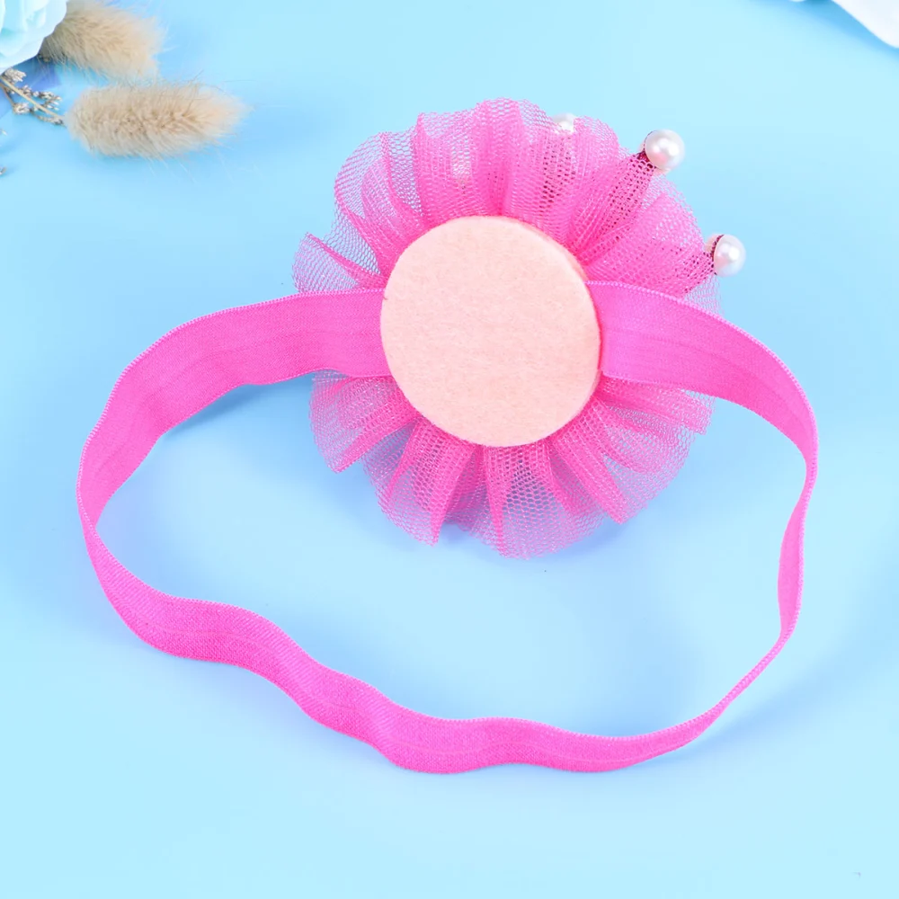 Baby Photo Props Mesh Pink Crown Hair Band Headwear Knotted Elastic Head Wrap Headband for Infant Toddlers (Rosy Headband)