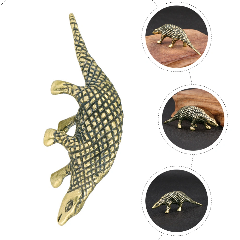 Brass Pangolin Statue Mini Animal Figurine Desktop Animal Craft (Golden)