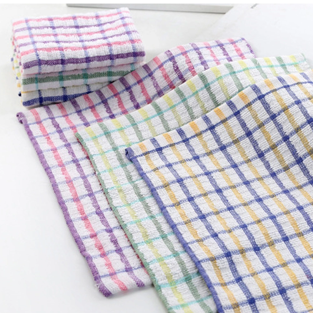 Cotton Yarn Lint-free Plaid Kitchen Rag Non-stick Oil Absorbing Tea Towel Window Glass Cloth Washable Super Absorbent Kitchen Rag (Green)