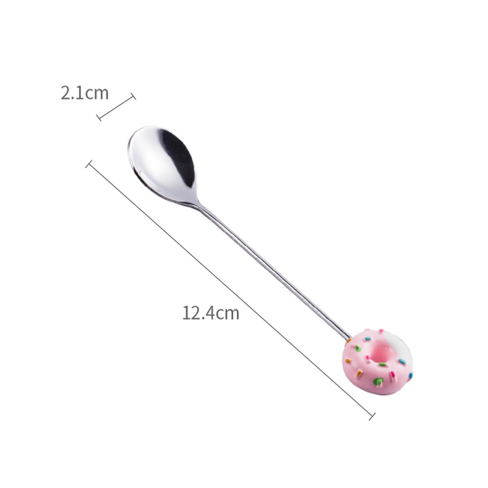 4pcs Stainless Steel Dessert Spoon Cartoon Doughnut Coffee Tea Ice Cream Spoon Flatware Tableware (Pink, Brown, Blue, Red)