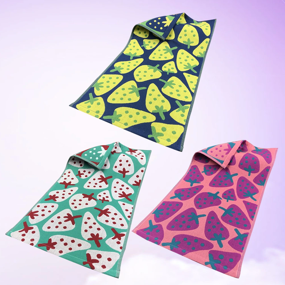 3 Pcs Cotton Towel Strawberry Stripe Hand Face Towels Square Washcloths for Kids Toddlers(Random Color)