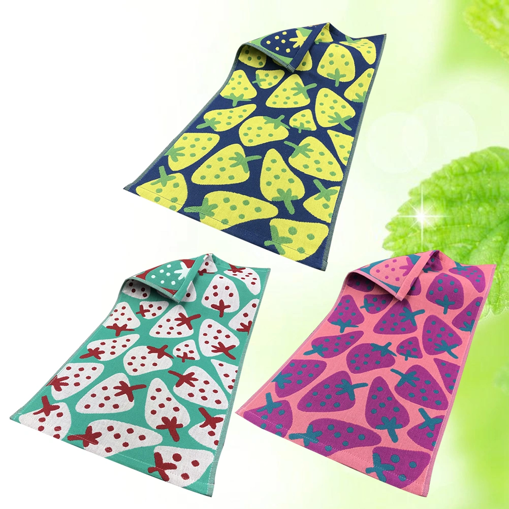 3 Pcs Cotton Towel Strawberry Stripe Hand Face Towels Square Washcloths for Kids Toddlers(Random Color)