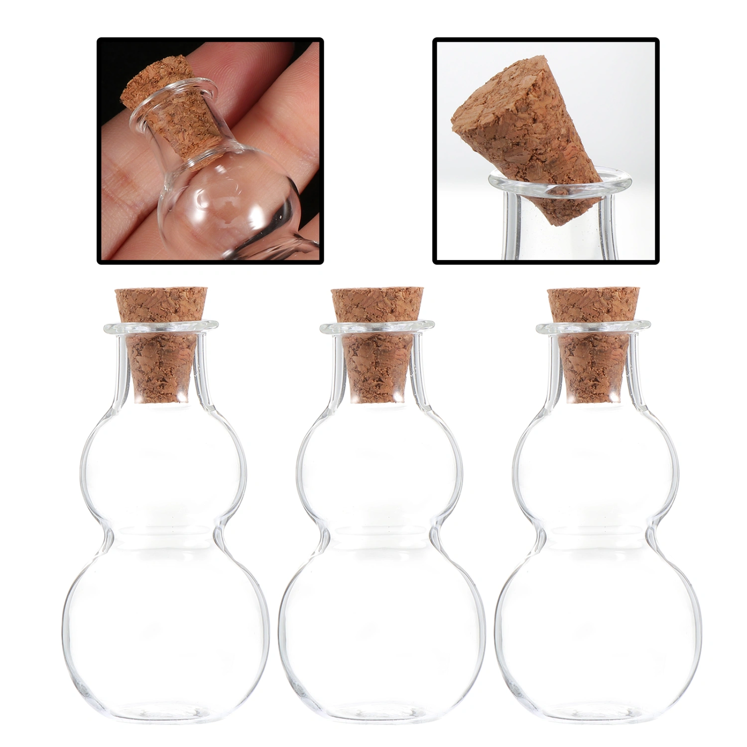 3pcs Gourd Shape Message Jars Corked Glass Wishing Bottles DIY Decoration Bottles