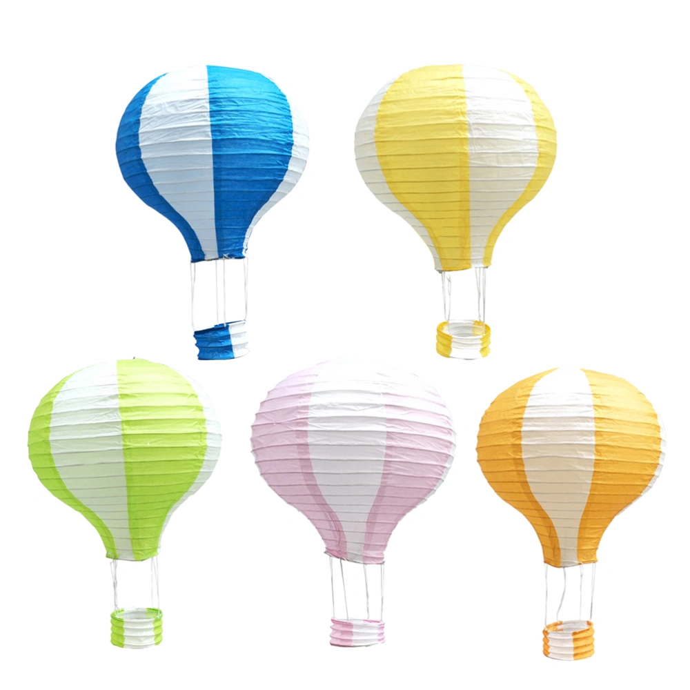 Hot Air Balloon Paper Lantern Foldable Decoration Paper Lantern for Party Wedding Market (30cm Light Blue and White Stripe Pattern, Without Light Source)