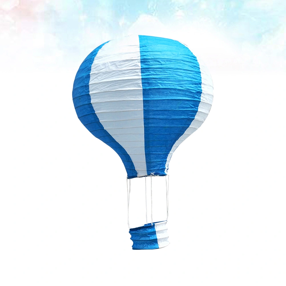 Hot Air Balloon Paper Lantern Foldable Decoration Paper Lantern for Party Wedding Market (30cm Light Blue and White Stripe Pattern, Without Light Source)
