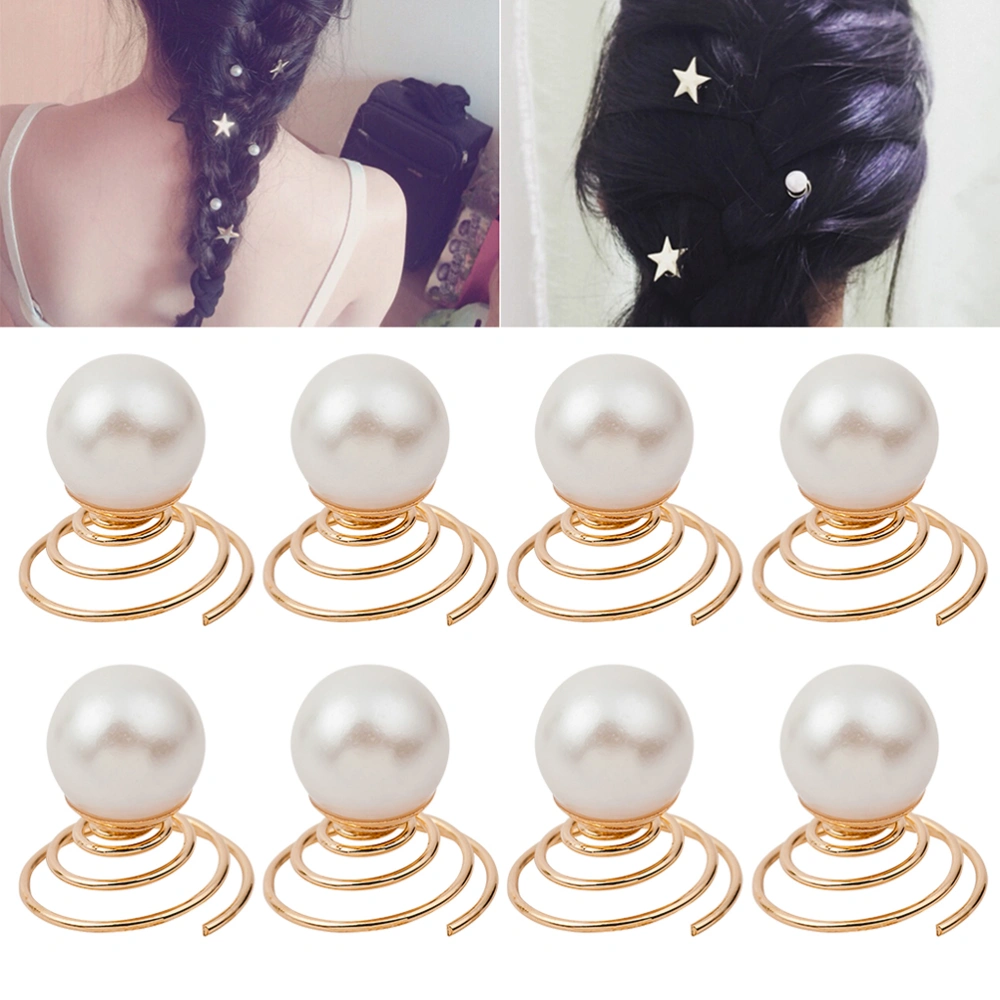 24pcs Ladies Golden Imitation Pearl Hair Pin Metal Coil Spiral Hairpin with Decoration for Wedding Prom Party Birthday