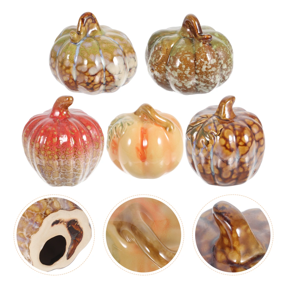 5Pcs Simulation Pumpkin Decor Ceramic Pumpkin Statues DIY Mini Pumpkin Ornament