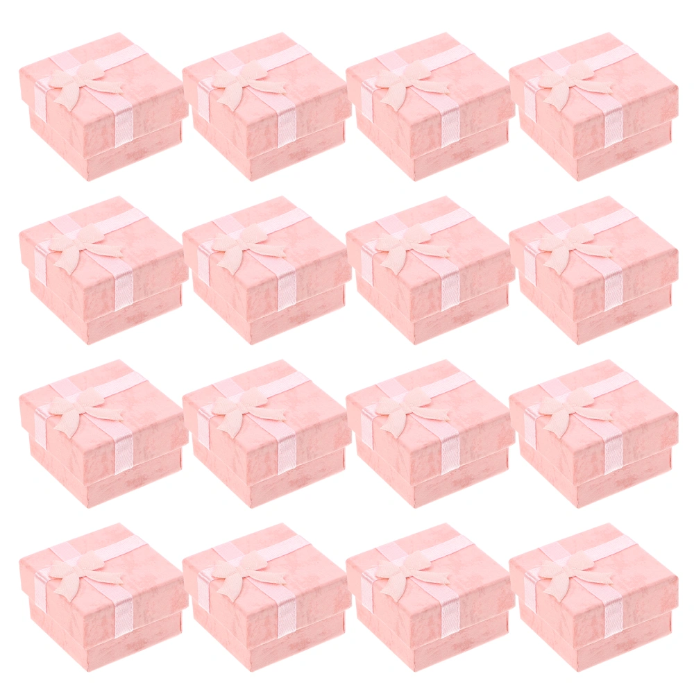 16pcs European Style Ring Box Fashion Jewelry Storage Box Bowknot Storage Case (Pink)