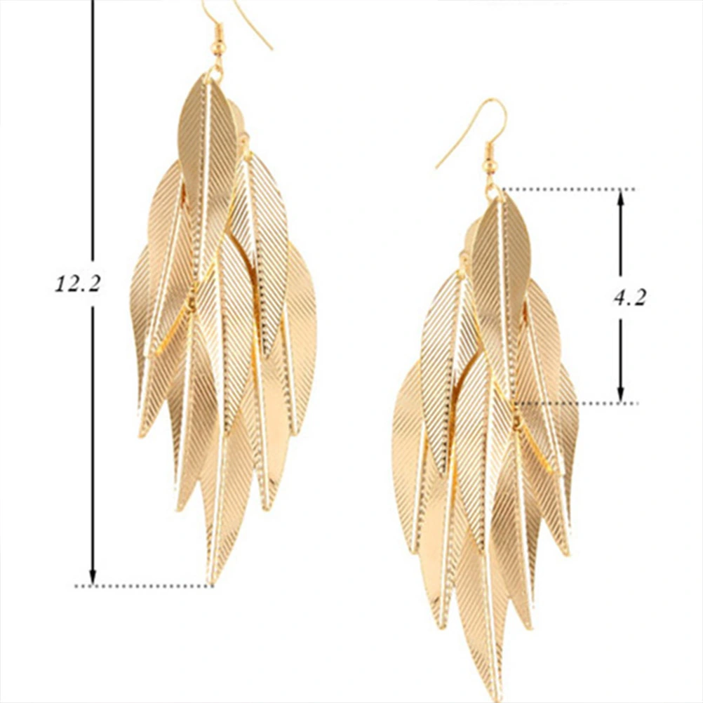 Leaf Shaped Ear Drop Long Earbob Ear Pendent Stylish Earrings Jewelry for Woman Girl Bronze
