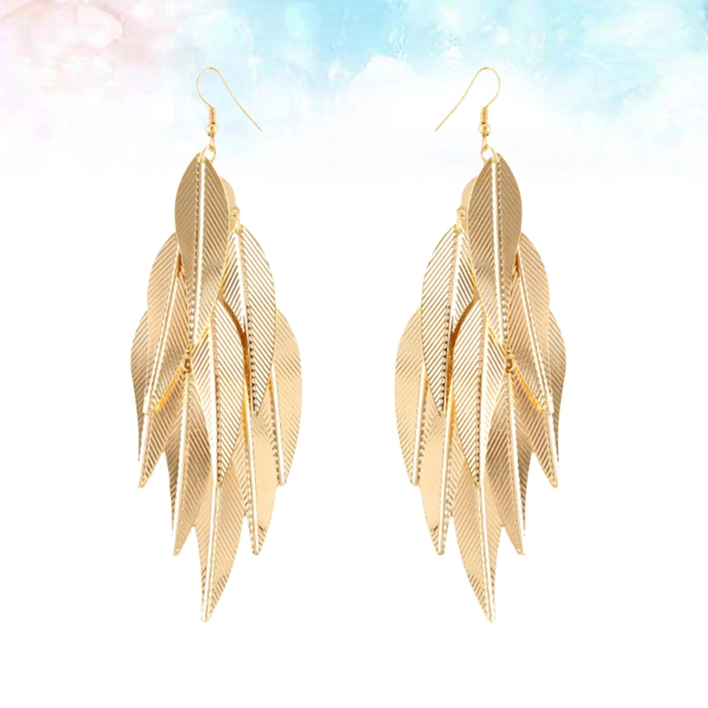 Leaf Shaped Ear Drop Long Earbob Ear Pendent Stylish Earrings Jewelry for Woman Girl Bronze