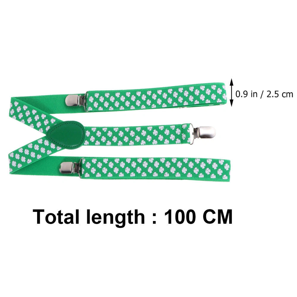 2pcs 2.5cm Width Four Leaf Clover Suspenders Practical 3 Clips Elastic Braces for Men Women (Green Leaf)