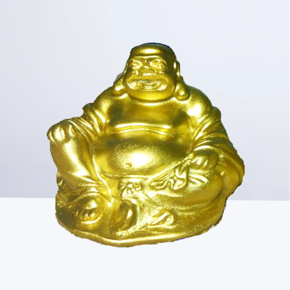 Maitreya Buddha Statue Resin Sculpture Hand Carved Figurine Craft Display Ornament Home Ceremony Decoration (Golden)