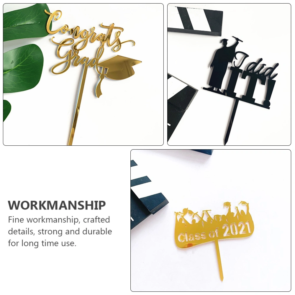 8 Pcs Acrylic 2021 Cake Toppers Cake Flags Party Decorations (Golden Black)