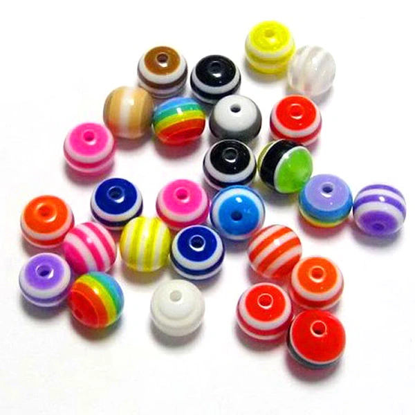 200pcs 6mm Colorful Striped Acrylic Round Beads Accessories for DIY Jewelry Making Art & Craft Projects (Random Color)